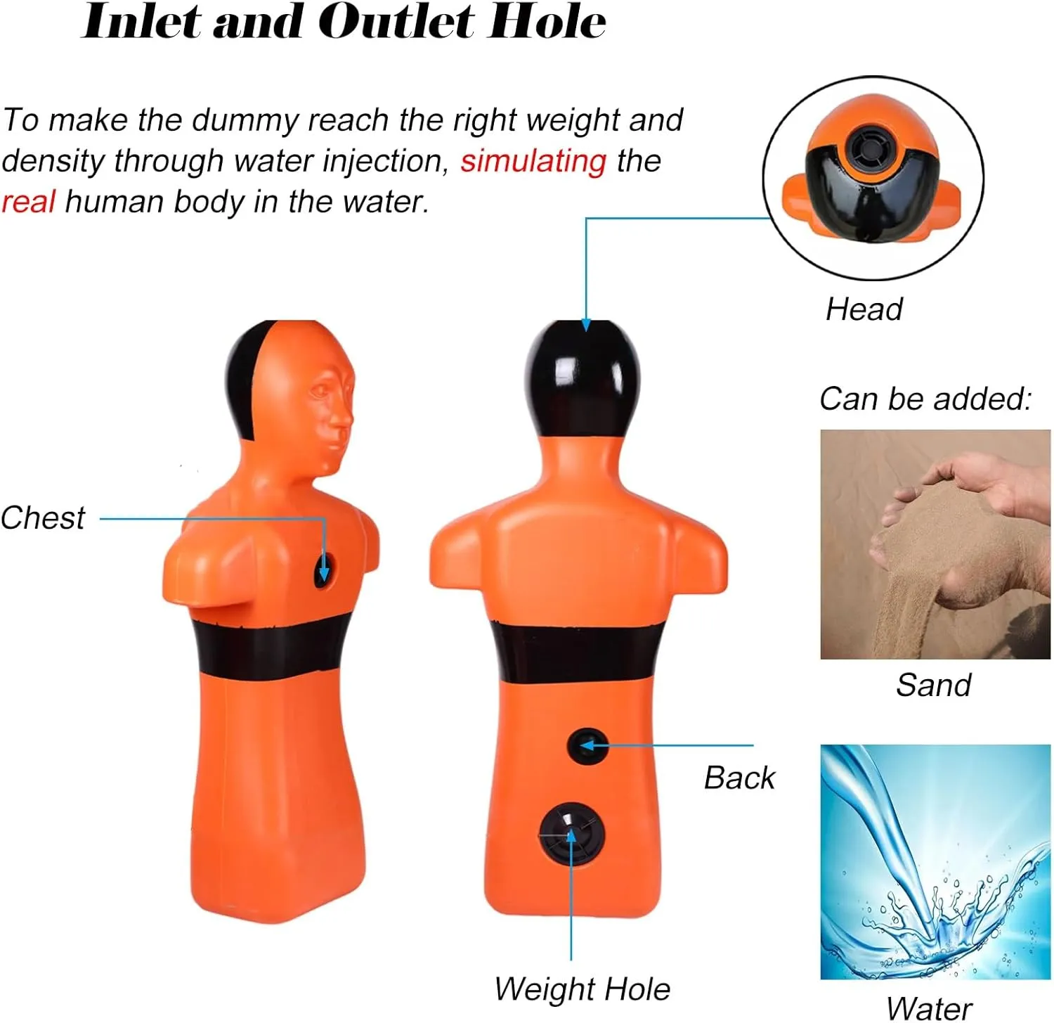 Realistic PE Water Rescue Training Dummy, 38.6 in Drowning Drill Model for School/Clubs Water Safety Courses, Swimming Teaching Tools for Adults/Teenagers(Orange)