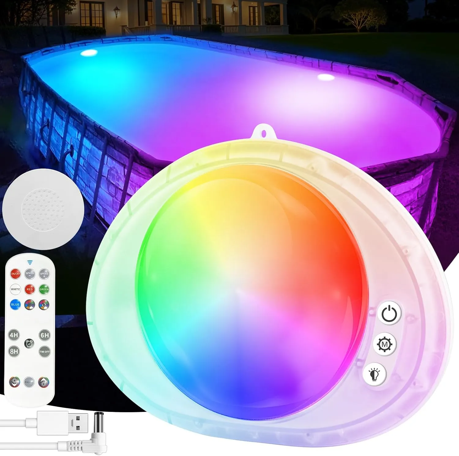 Rechargeable Pool Lights, 2025 Upgraded Underwater Submersible Swimming LED Pool Light with Remote Control,Waterproof Magnetic Pools Lights for Inground Above Ground Pools,Hot tub-1pc
