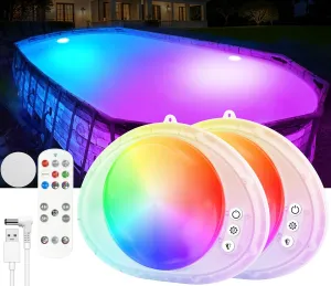 Rechargeable Pool Lights, 2025 Upgraded Underwater Submersible Swimming LED Pool Light with Remote Control,Waterproof Magnetic Pools Lights for Inground Above Ground Pools,Hot tub-2pcs