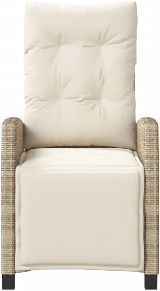 Reclining Patio Chair with Adjustable Footrest Beige Poly Rattan Outdoor Lounge Furniture, 36.6" H Weather-Resistant Steel Frame & Cream Cushions for Poolside Backyard Sunroom