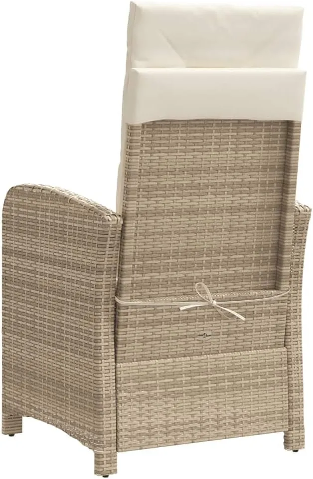 Reclining Patio Chair with Adjustable Footrest Beige Poly Rattan Outdoor Lounge Furniture, 36.6" H Weather-Resistant Steel Frame & Cream Cushions for Poolside Backyard Sunroom