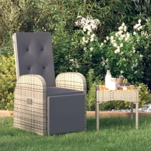 Reclining Patio Chair with Cushion PE Rattan Outdoor Lounge Chair Gray Adjustable Backrest & Footrest for Garden, Balcony, Poolside