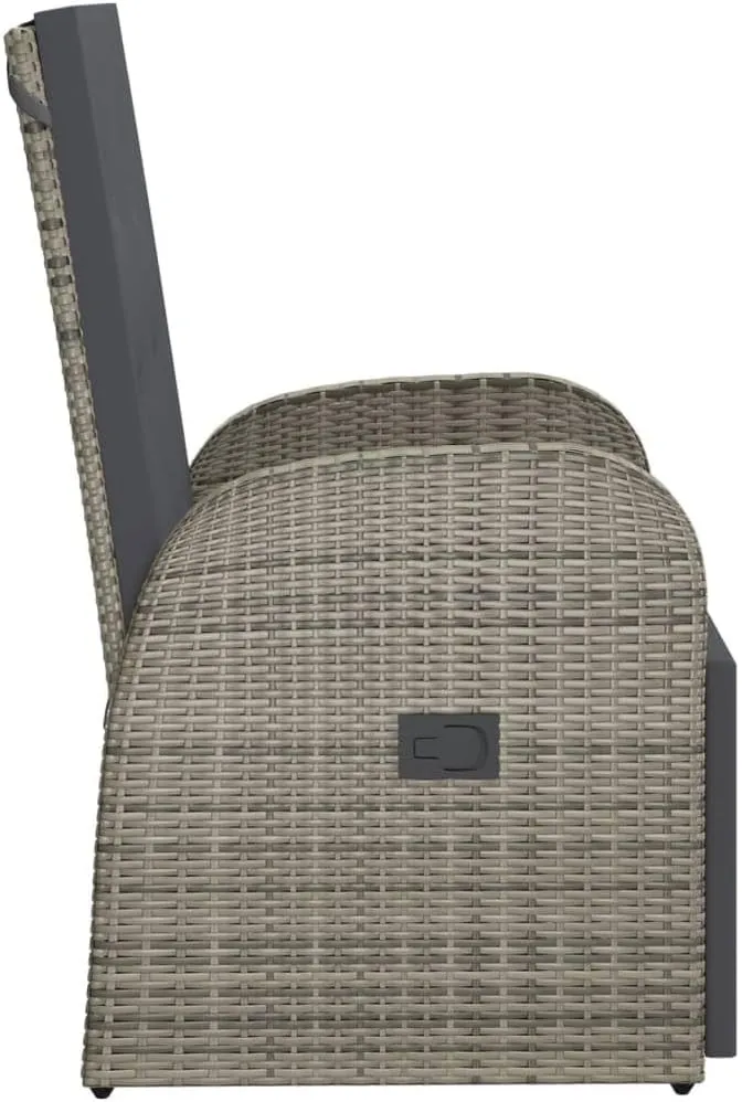 Reclining Patio Chair with Cushion PE Rattan Outdoor Lounge Chair Gray Adjustable Backrest & Footrest for Garden, Balcony, Poolside