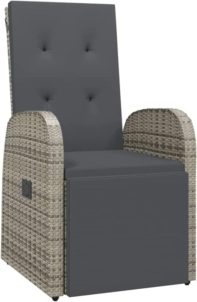 Reclining Patio Chair with Cushion PE Rattan Outdoor Lounge Chair Gray Adjustable Backrest & Footrest for Garden, Balcony, Poolside