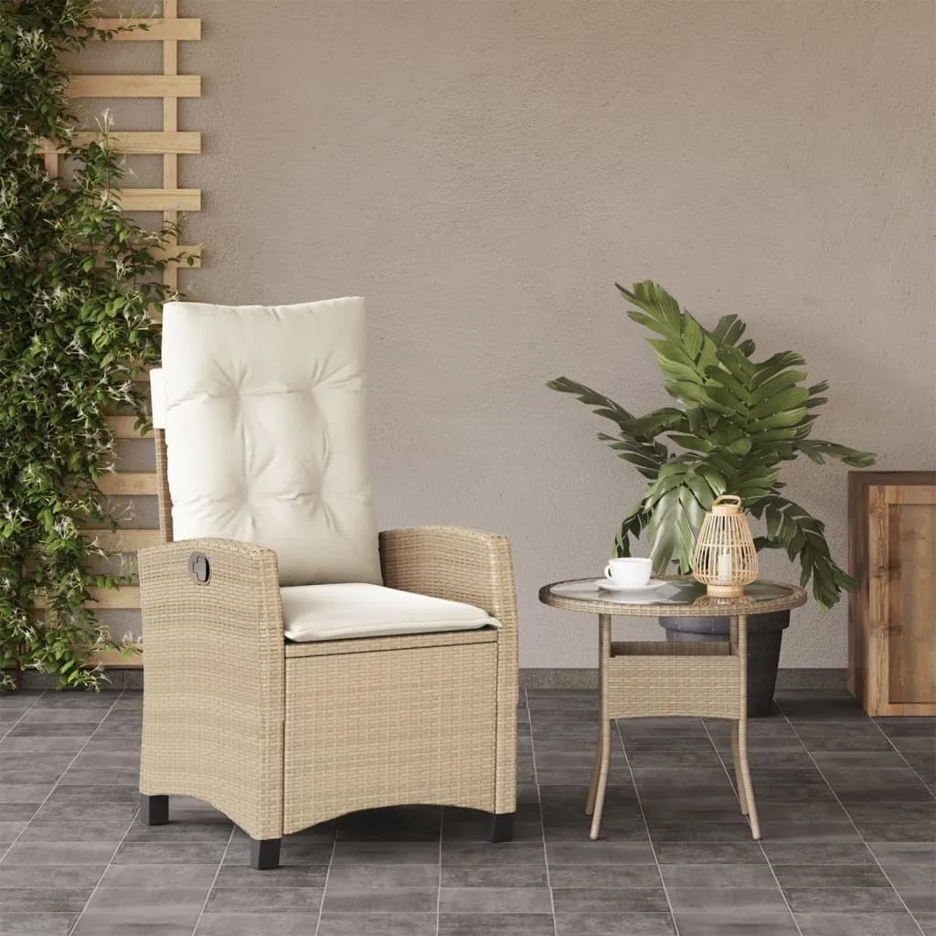 Reclining Patio Chair with Cushions Beige PE Rattan Outdoor Lounge Chair Adjustable Backrest 242.5lb Capacity Steel Frame for Poolside Backyard Deck
