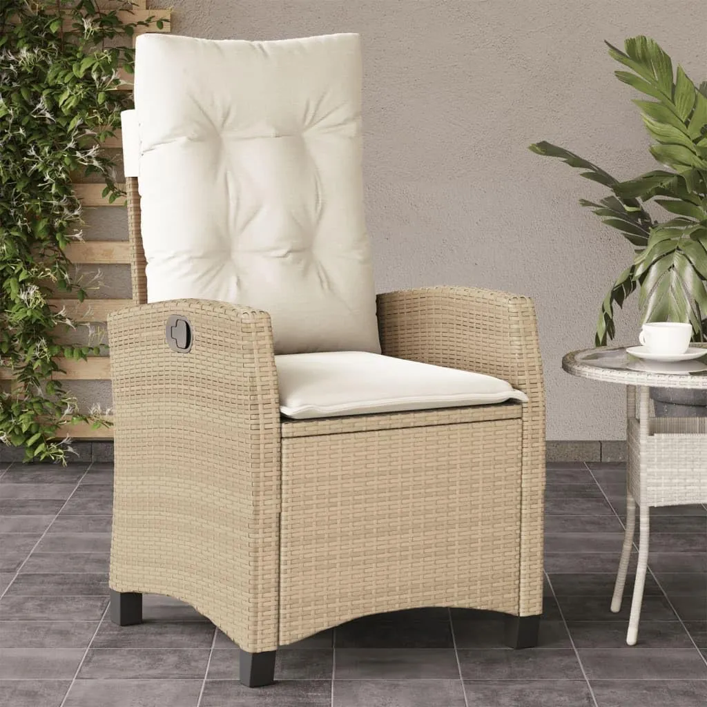 Reclining Patio Chair with Cushions Beige PE Rattan Outdoor Lounge Chair Adjustable Backrest 242.5lb Capacity Steel Frame for Poolside Backyard Deck