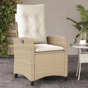 Reclining Patio Chair with Cushions Beige PE Rattan Outdoor Lounge Chair Adjustable Backrest 242.5lb Capacity Steel Frame for Poolside Backyard Deck
