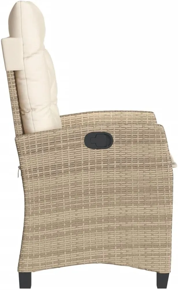 Reclining Patio Chair with Cushions Beige PE Rattan Outdoor Lounge Chair Adjustable Backrest 242.5lb Capacity Steel Frame for Poolside Backyard Deck