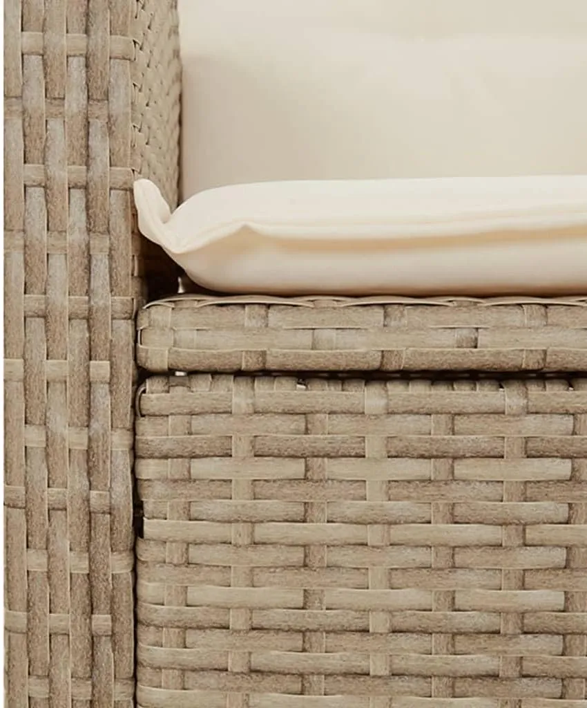 Reclining Patio Chair with Cushions Beige PE Rattan Outdoor Lounge Chair Adjustable Backrest 242.5lb Capacity Steel Frame for Poolside Backyard Deck