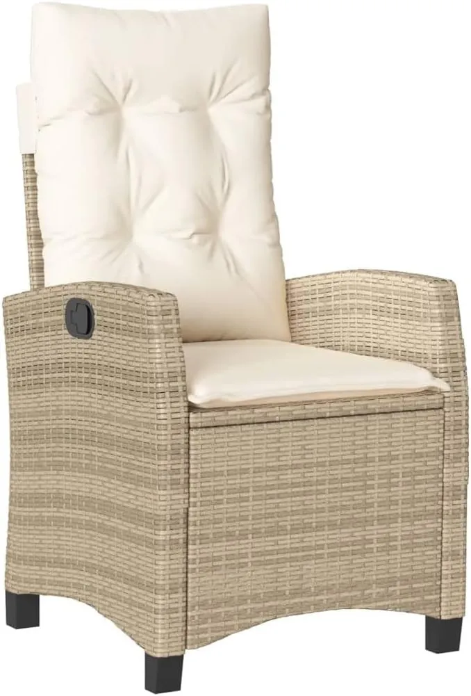 Reclining Patio Chair with Cushions Beige PE Rattan Outdoor Lounge Chair Adjustable Backrest 242.5lb Capacity Steel Frame for Poolside Backyard Deck