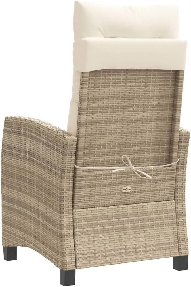 Reclining Patio Chair with Cushions Beige PE Rattan Outdoor Lounge Chair Adjustable Backrest 242.5lb Capacity Steel Frame for Poolside Backyard Deck