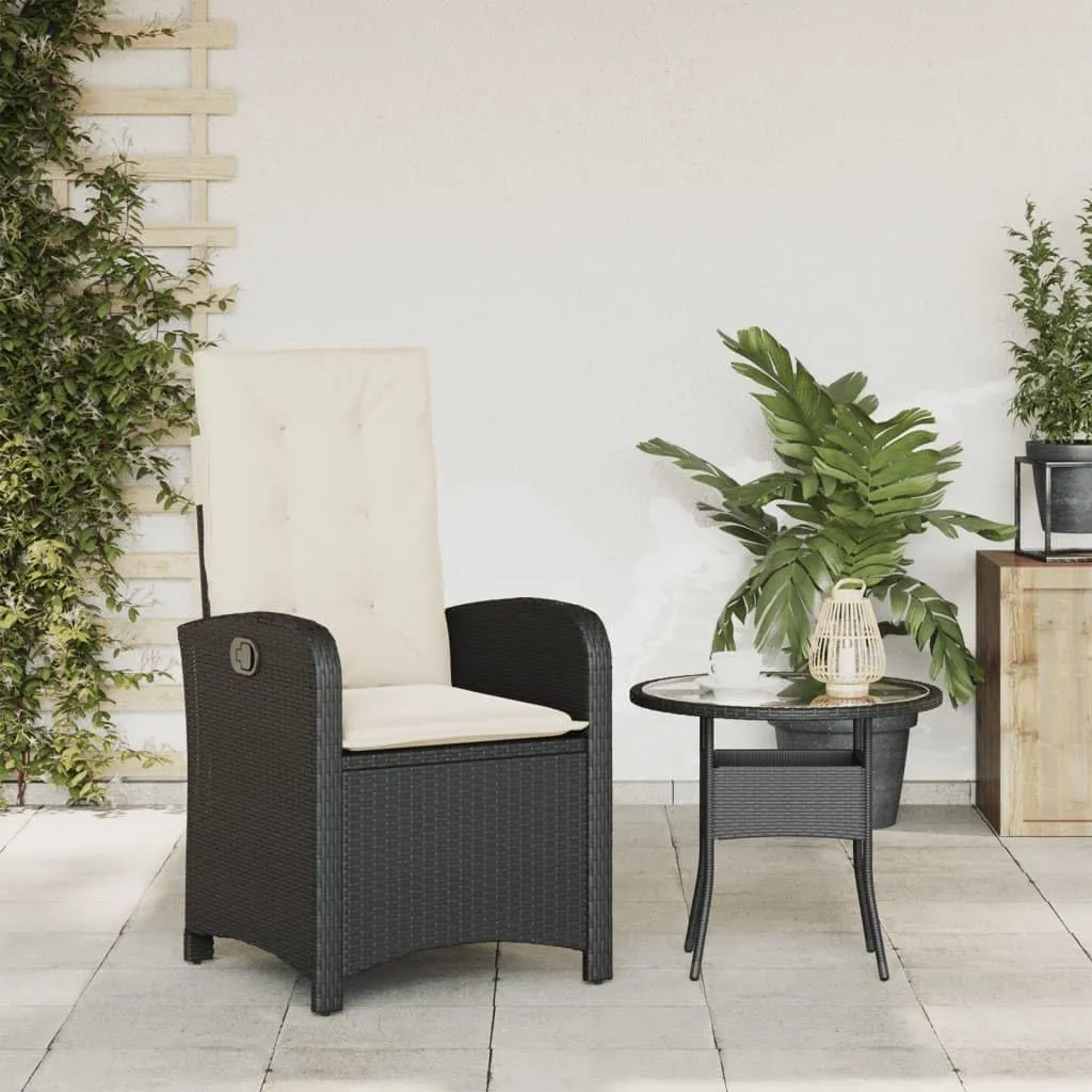 Reclining Patio Chair with Cushions Black PE Rattan Outdoor Lounge Chair Adjustable Backrest 242.5lb Capacity Weather-Resistant Furniture for Poolside Backyard