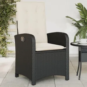 Reclining Patio Chair with Cushions Black PE Rattan Outdoor Lounge Chair Adjustable Backrest 242.5lb Capacity Weather-Resistant Furniture for Poolside Backyard