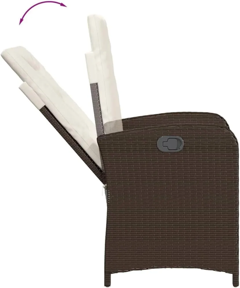 Reclining Patio Chair with Cushions Brown PE Rattan Outdoor Furniture Adjustable Backrest Weather-Resistant Steel Frame for Poolside Lounging