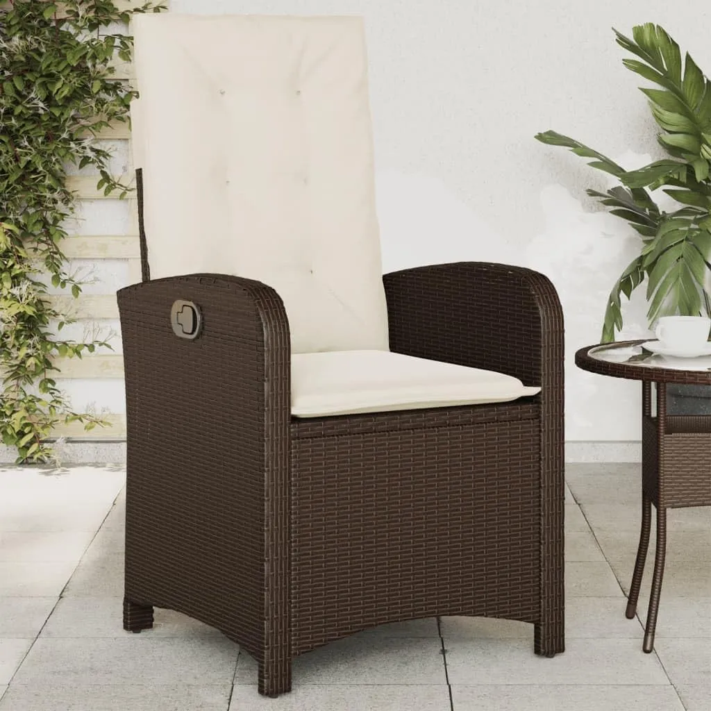 Reclining Patio Chair with Cushions Brown PE Rattan Outdoor Furniture Adjustable Backrest Weather-Resistant Steel Frame for Poolside Lounging