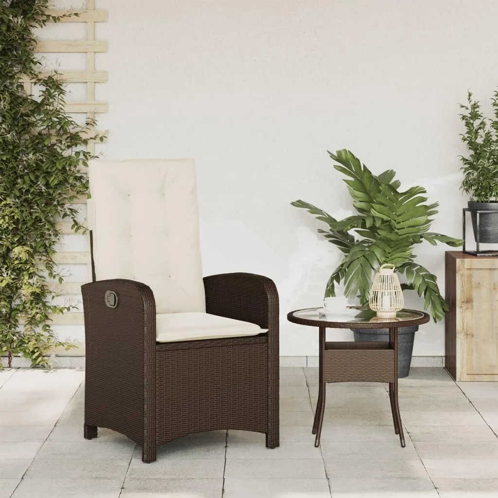 Reclining Patio Chair with Cushions Brown PE Rattan Outdoor Furniture Adjustable Backrest Weather-Resistant Steel Frame for Poolside Lounging