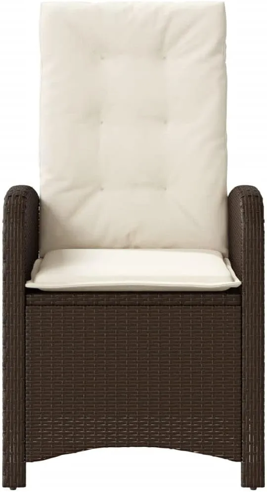 Reclining Patio Chair with Cushions Brown PE Rattan Outdoor Furniture Adjustable Backrest Weather-Resistant Steel Frame for Poolside Lounging