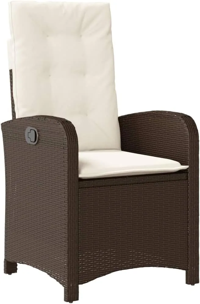 Reclining Patio Chair with Cushions Brown PE Rattan Outdoor Furniture Adjustable Backrest Weather-Resistant Steel Frame for Poolside Lounging