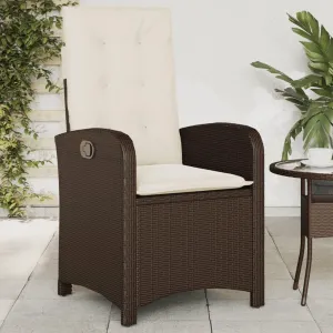 Reclining Patio Chair with Cushions Brown PE Rattan Outdoor Furniture Adjustable Backrest Weather-Resistant Steel Frame for Poolside Lounging