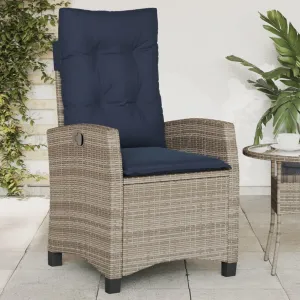 Reclining Patio Chair with Cushions Gray Poly Rattan Outdoor Lounge Chair Adjustable Backrest PE Wicker Furniture for Pool Beach Garden Patio