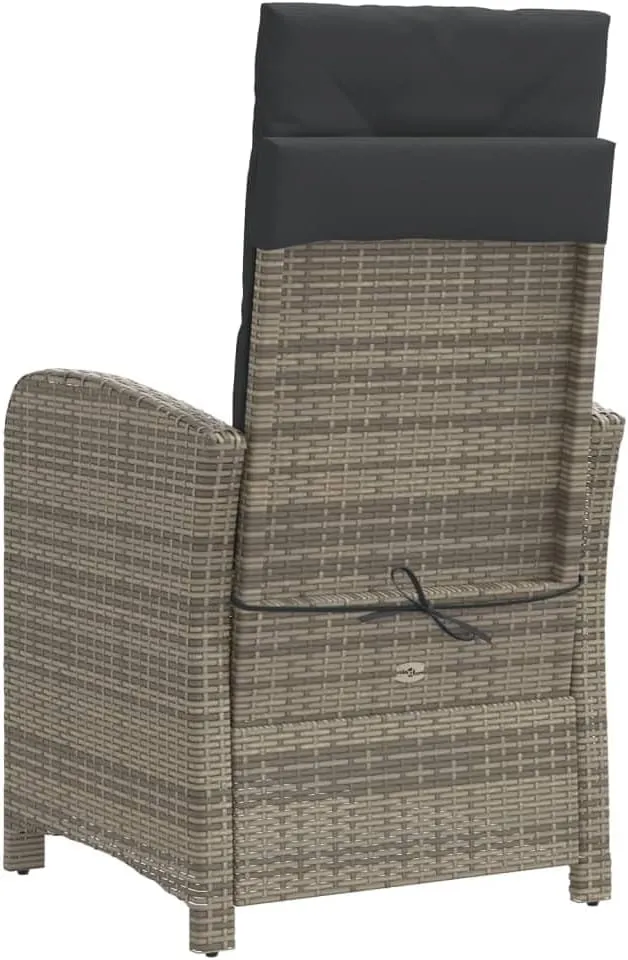 Reclining Patio Chair with Footrest Gray Poly Rattan Outdoor Lounge Chair Adjustable Backrest and Cushions for Pool Beach Camping Patio Furniture