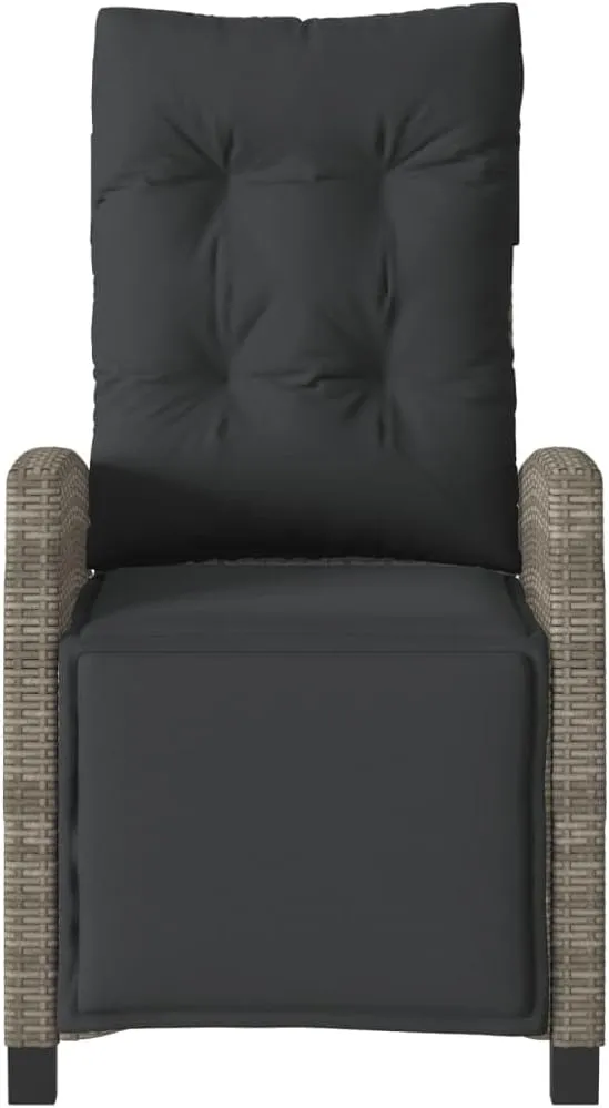 Reclining Patio Chair with Footrest Gray Poly Rattan Outdoor Lounge Chair Adjustable Backrest and Cushions for Pool Beach Camping Patio Furniture