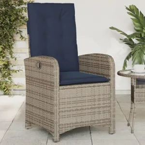 Reclining Patio Chair with Removable Cushions Gray PE Rattan Outdoor Lounge Chair Adjustable Backrest Weather-Resistant Furniture for Poolside Beach Backyard