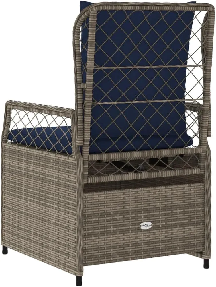 Reclining Patio Chairs 2-Piece Set Gray PE Rattan Outdoor Lounge Chairs with Adjustable Backrest & Removable Cushions for Poolside, Backyard, Camping