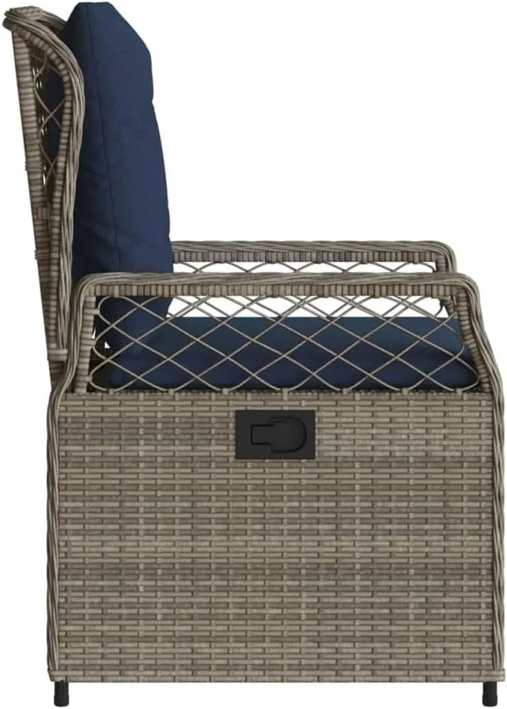 Reclining Patio Chairs 2-Piece Set Gray PE Rattan Outdoor Lounge Chairs with Adjustable Backrest & Removable Cushions for Poolside, Backyard, Camping