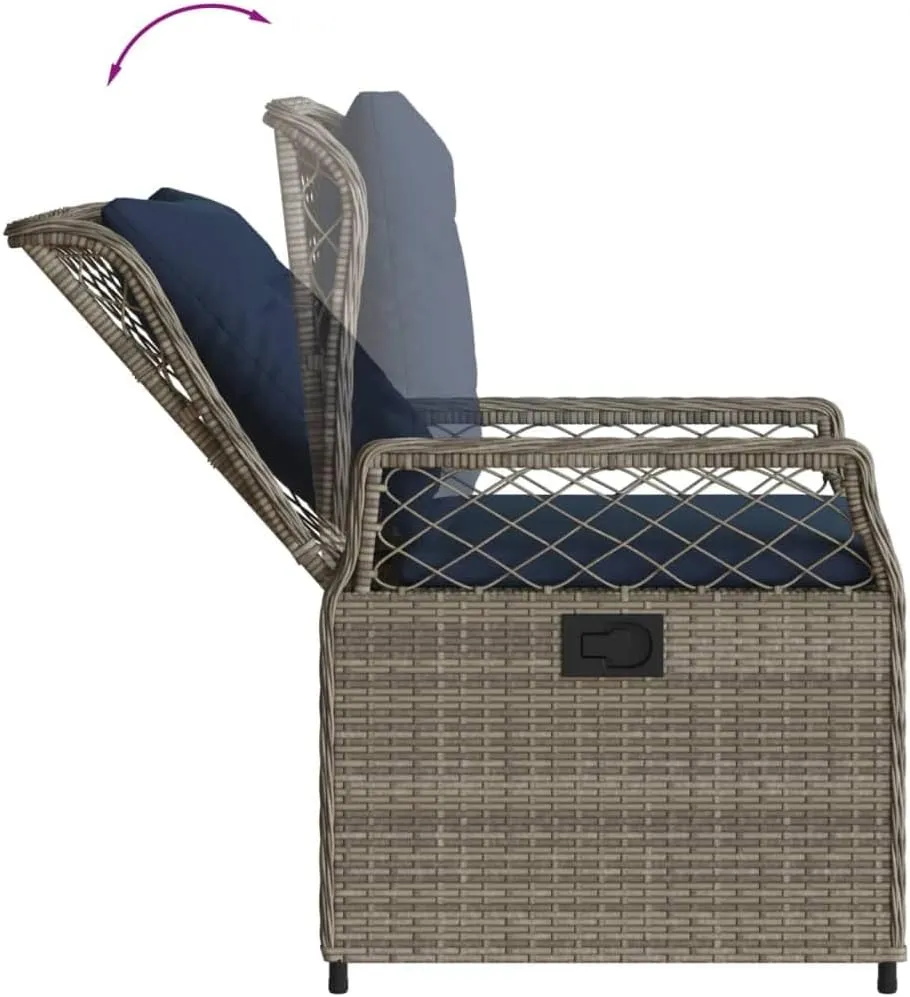Reclining Patio Chairs 2-Piece Set Gray PE Rattan Outdoor Lounge Chairs with Adjustable Backrest & Removable Cushions for Poolside, Backyard, Camping