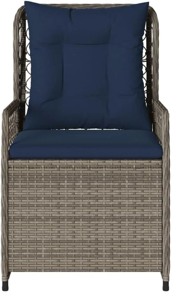 Reclining Patio Chairs 2-Piece Set Gray PE Rattan Outdoor Lounge Chairs with Adjustable Backrest & Removable Cushions for Poolside, Backyard, Camping