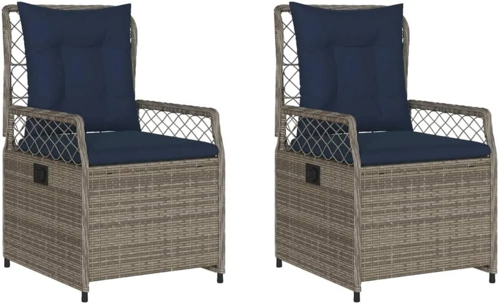 Reclining Patio Chairs 2-Piece Set Gray PE Rattan Outdoor Lounge Chairs with Adjustable Backrest & Removable Cushions for Poolside, Backyard, Camping