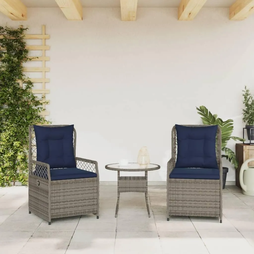 Reclining Patio Chairs 2-Piece Set Gray PE Rattan Outdoor Lounge Chairs with Adjustable Backrest & Removable Cushions for Poolside, Backyard, Camping