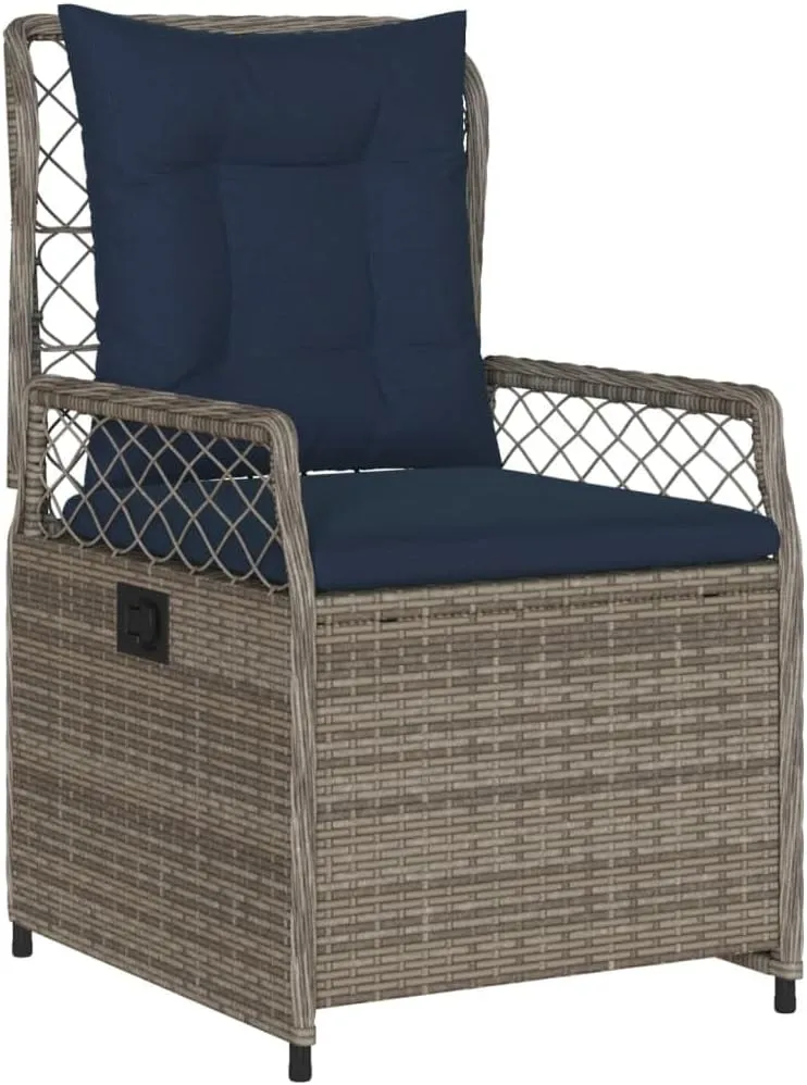 Reclining Patio Chairs 2-Piece Set Gray PE Rattan Outdoor Lounge Chairs with Adjustable Backrest & Removable Cushions for Poolside, Backyard, Camping