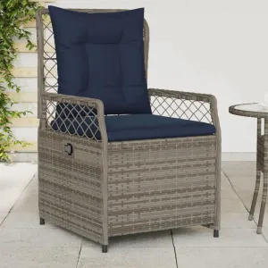 Reclining Patio Chairs 2-Piece Set Gray PE Rattan Outdoor Lounge Chairs with Adjustable Backrest & Removable Cushions for Poolside, Backyard, Camping