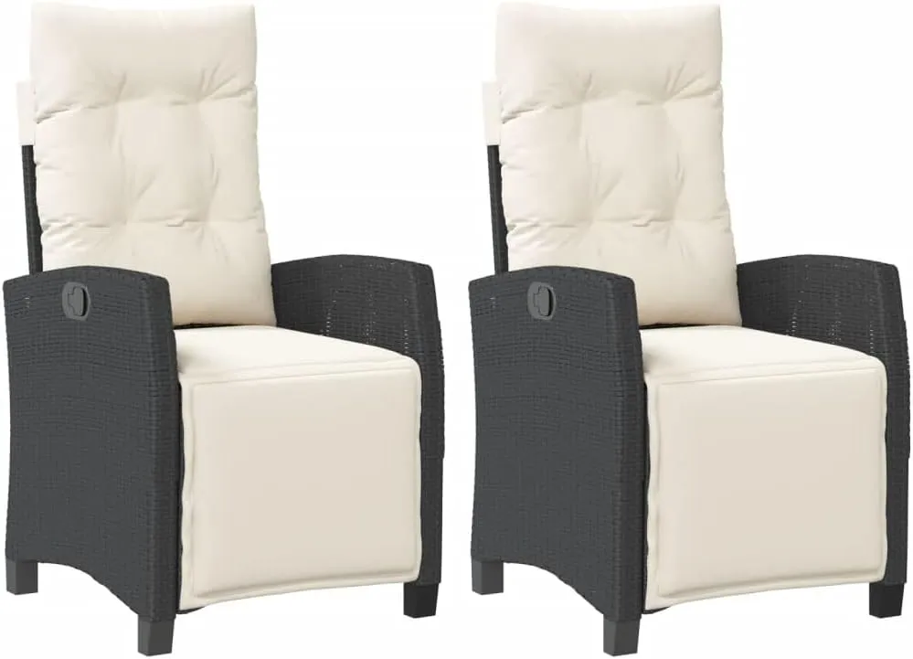 Reclining Patio Chairs 2-Piece Set with Adjustable Backrest and Footrest Black PE Rattan Outdoor Lounge Chairs for Patio, Poolside or Backyard Relaxation