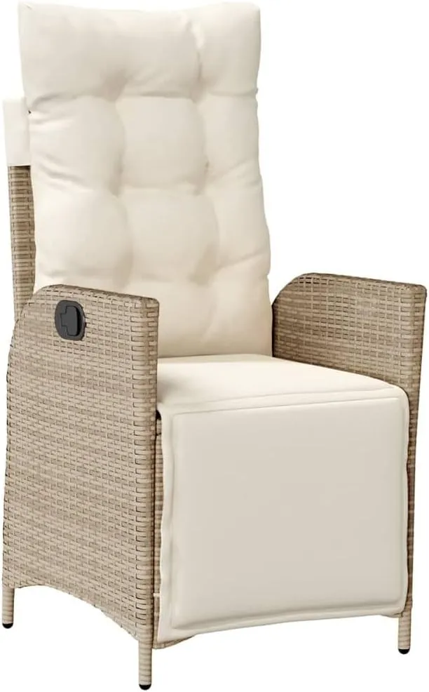 Reclining Patio Chairs 2-Piece Set with Adjustable Footrest, Beige PE Rattan Outdoor Lounge Chairs for Poolside, Backyard, or Garden Relaxation