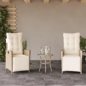 Reclining Patio Chairs 2-Piece Set with Adjustable Footrest, Beige PE Rattan Outdoor Lounge Chairs for Poolside, Backyard, or Garden Relaxation