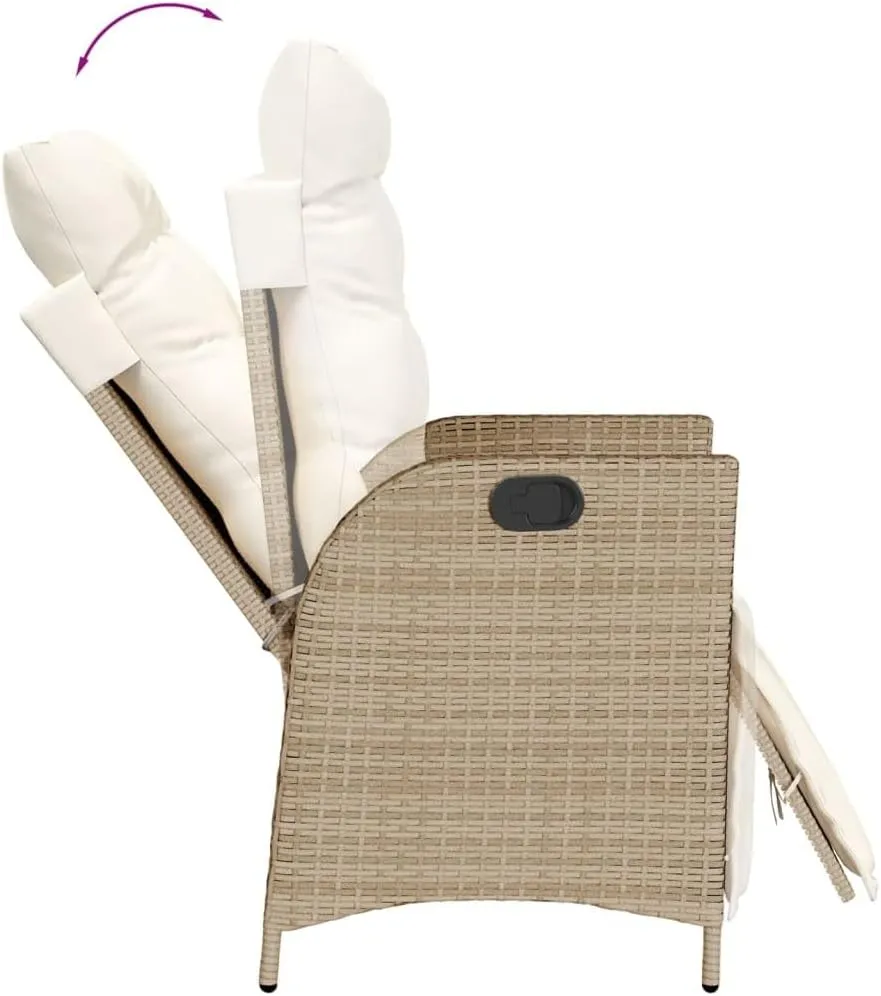 Reclining Patio Chairs 2-Piece Set with Adjustable Footrest, Beige PE Rattan Outdoor Lounge Chairs for Poolside, Backyard, or Garden Relaxation
