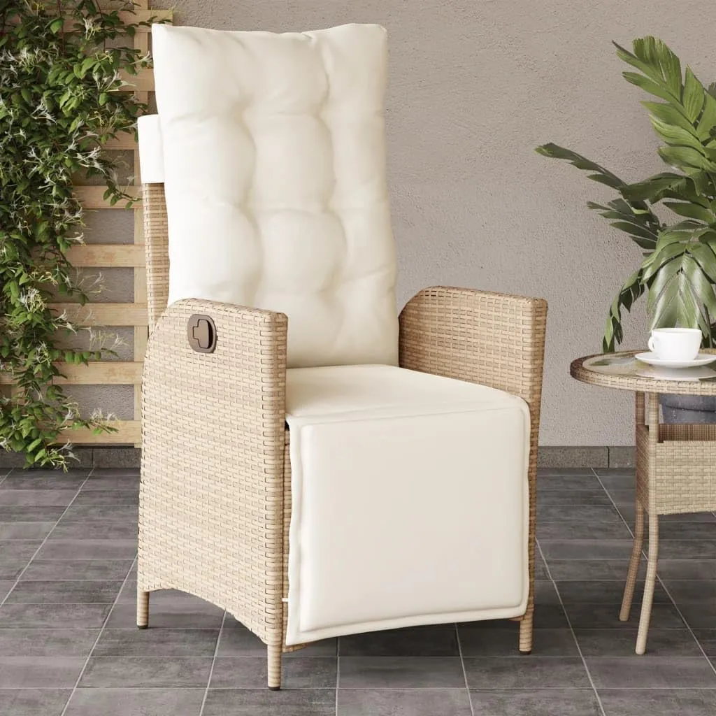 Reclining Patio Chairs 2-Piece Set with Adjustable Footrest, Beige PE Rattan Outdoor Lounge Chairs for Poolside, Backyard, or Garden Relaxation