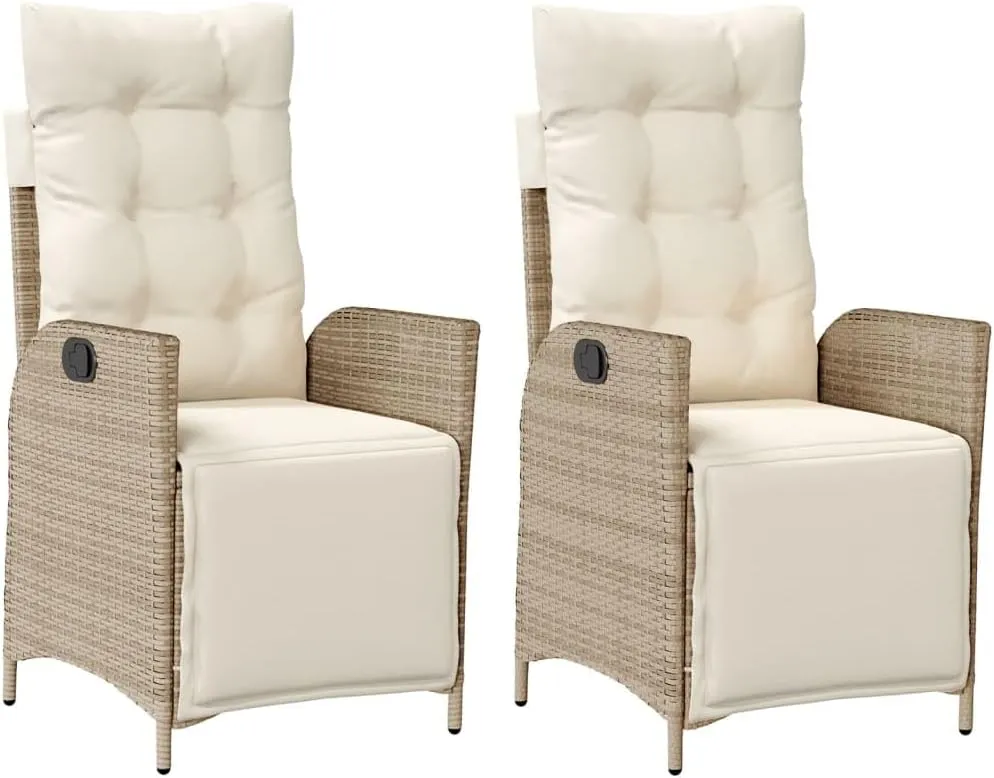 Reclining Patio Chairs 2-Piece Set with Adjustable Footrest, Beige PE Rattan Outdoor Lounge Chairs for Poolside, Backyard, or Garden Relaxation