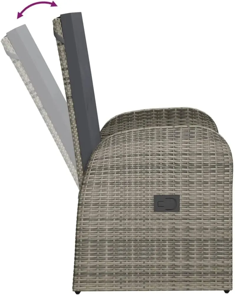 Reclining Patio Chairs 2pcs with Gray Poly Rattan Cushions - Outdoor Lounge Chairs for Balcony Garden Deck Poolside Use