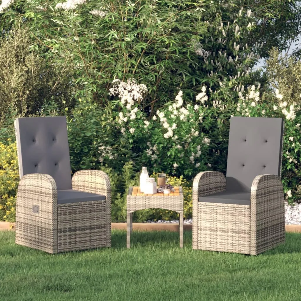 Reclining Patio Chairs 2pcs with Gray Poly Rattan Cushions - Outdoor Lounge Chairs for Balcony Garden Deck Poolside Use