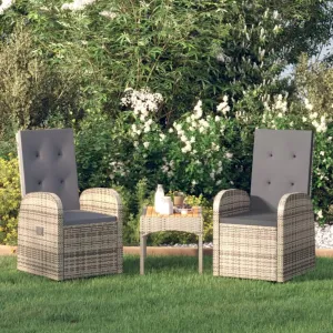 Reclining Patio Chairs 2pcs with Gray Poly Rattan Cushions - Outdoor Lounge Chairs for Balcony Garden Deck Poolside Use