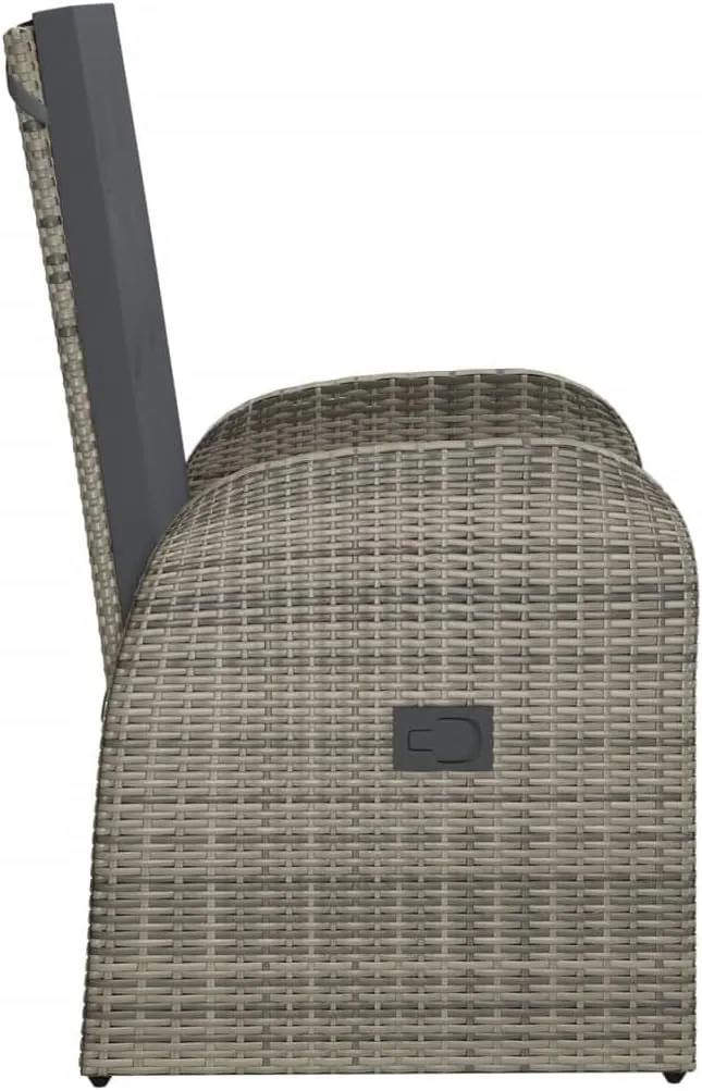 Reclining Patio Chairs 2pcs with Gray Poly Rattan Cushions - Outdoor Lounge Chairs for Balcony Garden Deck Poolside Use