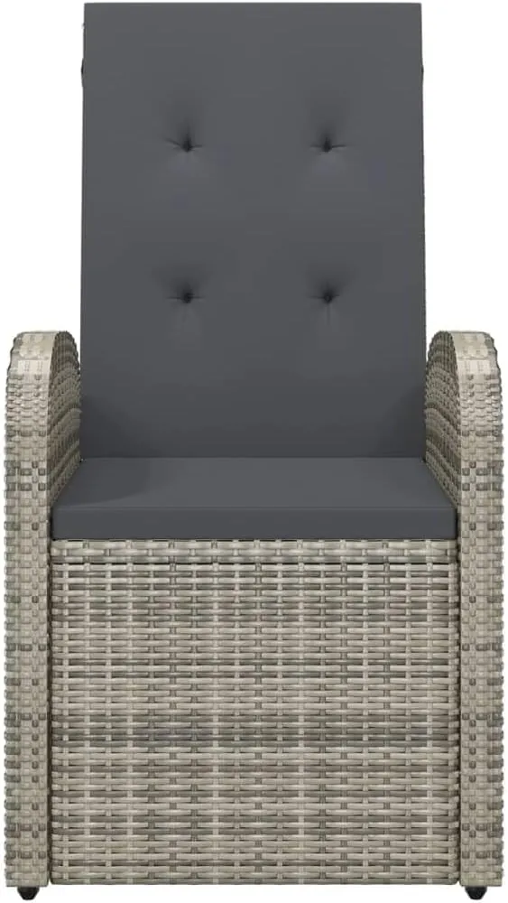 Reclining Patio Chairs 2pcs with Gray Poly Rattan Cushions - Outdoor Lounge Chairs for Balcony Garden Deck Poolside Use