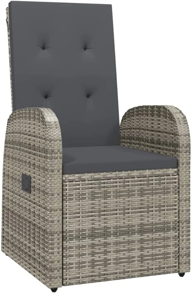 Reclining Patio Chairs 2pcs with Gray Poly Rattan Cushions - Outdoor Lounge Chairs for Balcony Garden Deck Poolside Use