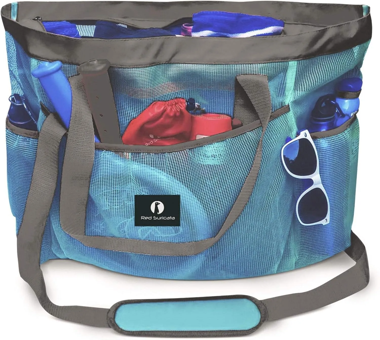 Red Suricata Mesh Beach Bag with Zipper - Extra Large Beach Tote Bag – Pool Bag