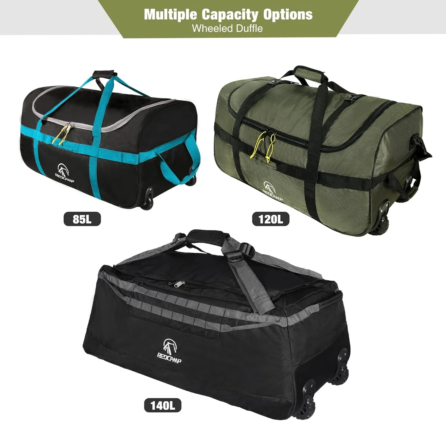 REDCAMP 85L/120L/140L Foldable Duffle Bag with Wheels, Large Travel Duffel Bag