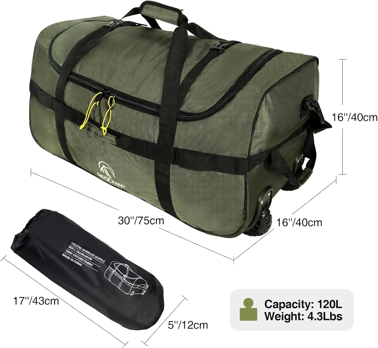 REDCAMP 85L/120L/140L Foldable Duffle Bag with Wheels, Large Travel Duffel Bag